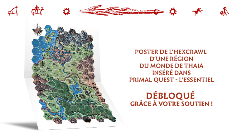 POSTER DE L'HEXCRAWL D'UNE RÉGION DU MONDE DE THAIA INSÉRÉ DANS PRIMAL QUEST - L'ESSENTIEL À DÉBLOQUER !